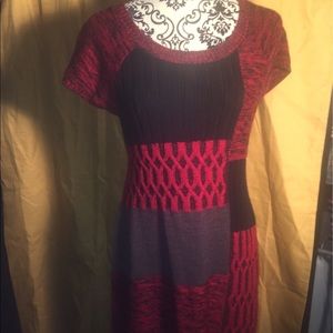 Red,black and grey sweater dress